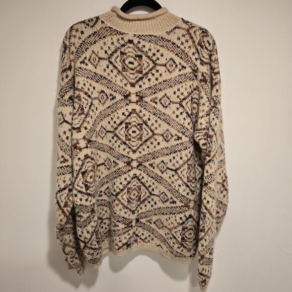 Vintage 90s Sweater Mohair Wool Blend Large Mock Neck Knit Multi Moroccan Patter - Picture 7 of 10